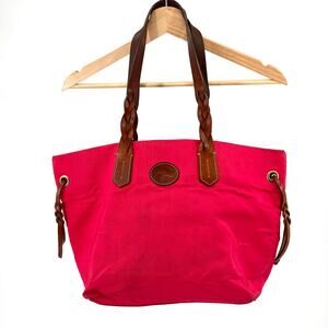 Vintage Y2K Dooney & Bourke Neon Pink Canvas Shopper Braided Leather Tote Bag